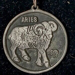 Aries Zodiac Necklace Round Pendant And Chain Ram Astrological Astrology Vintage